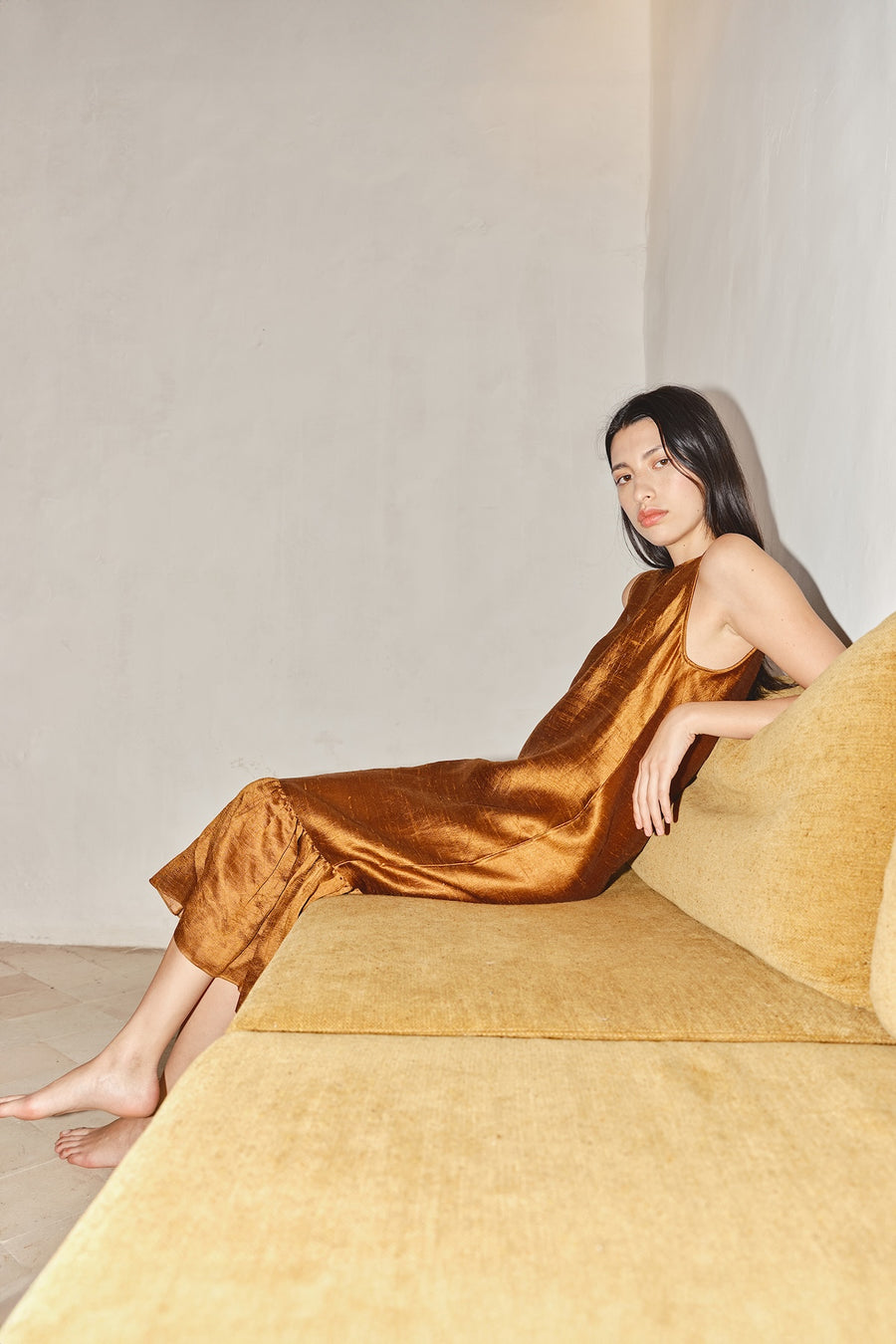 caramel silk dress retrofte Women's Ina Silk Chiffon Dress - Brown