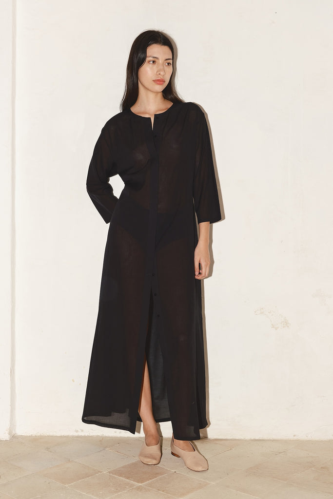 Black Batiste Cotton Payés Dress –
