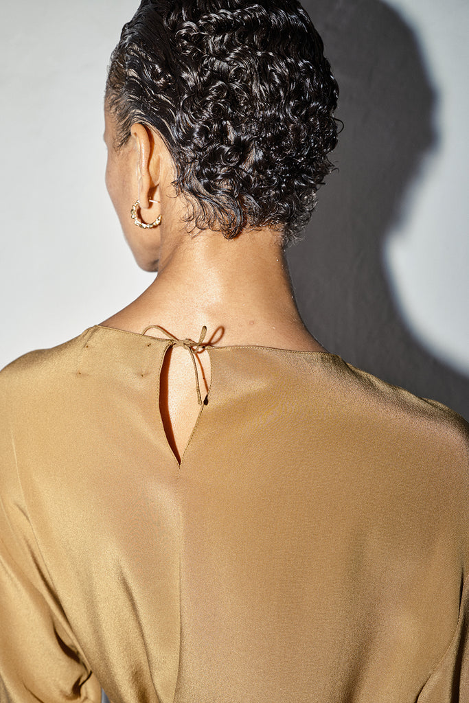 Tan Silk Ava Dress –