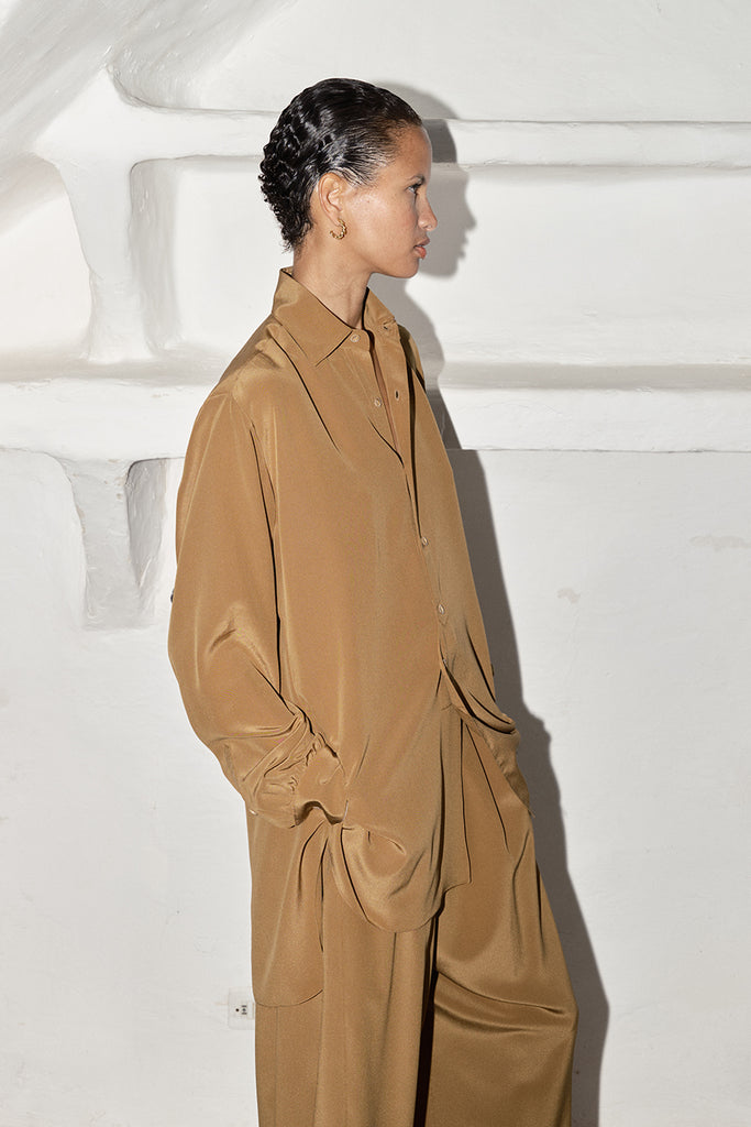 Tan Silk Paul Blouse –
