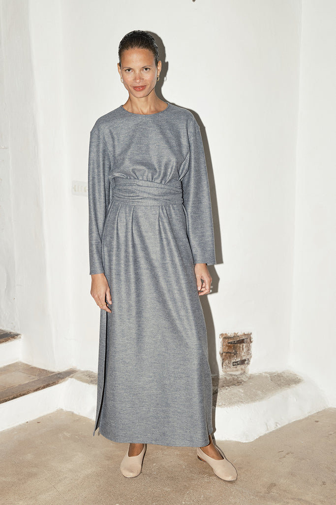 Granite Melange Boiled Wool Ava Dress –
