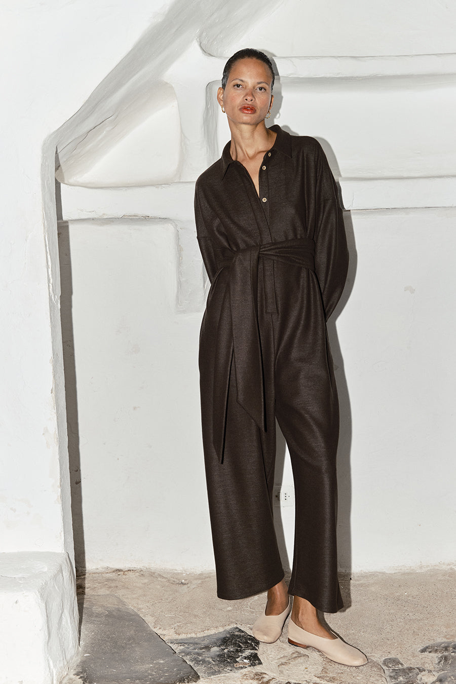 Mocha Boiled Wool Ren Jumpsuit