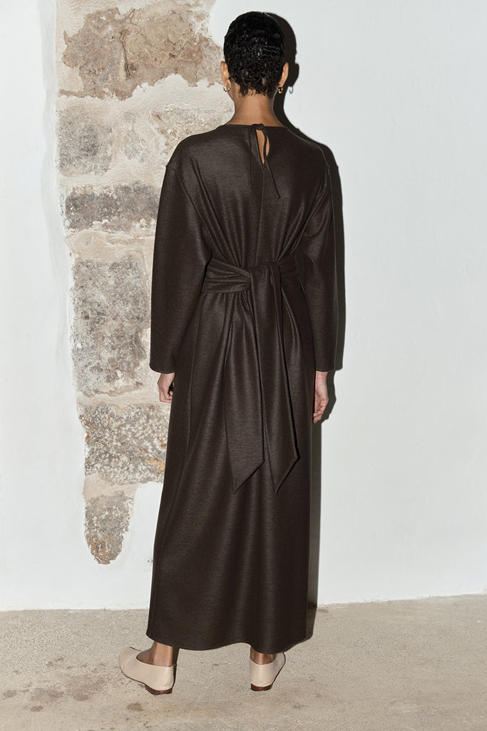 Mocha Boiled Wool Ava Dress –