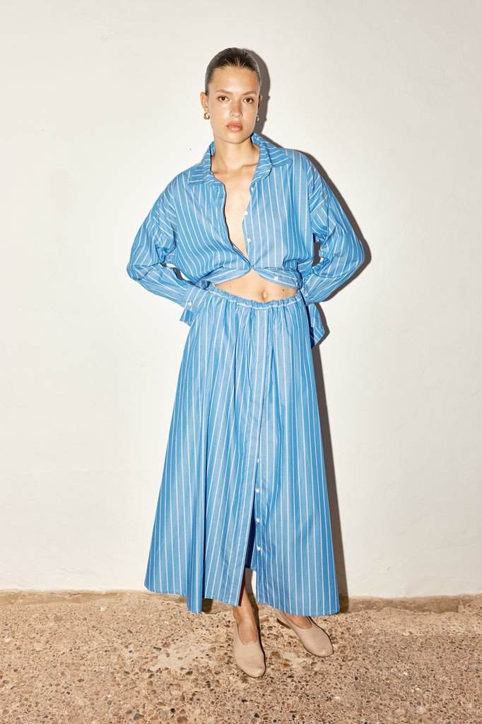 Egyptian Blue Striped Shirt Skirt –