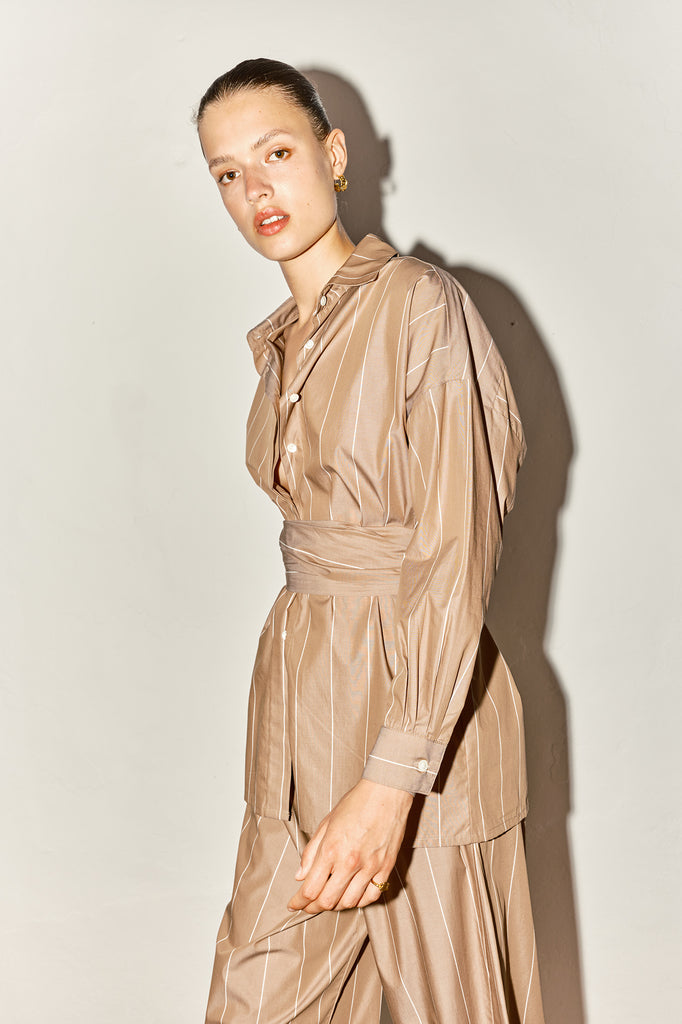 Almond Brown Striped Ren Shirt –