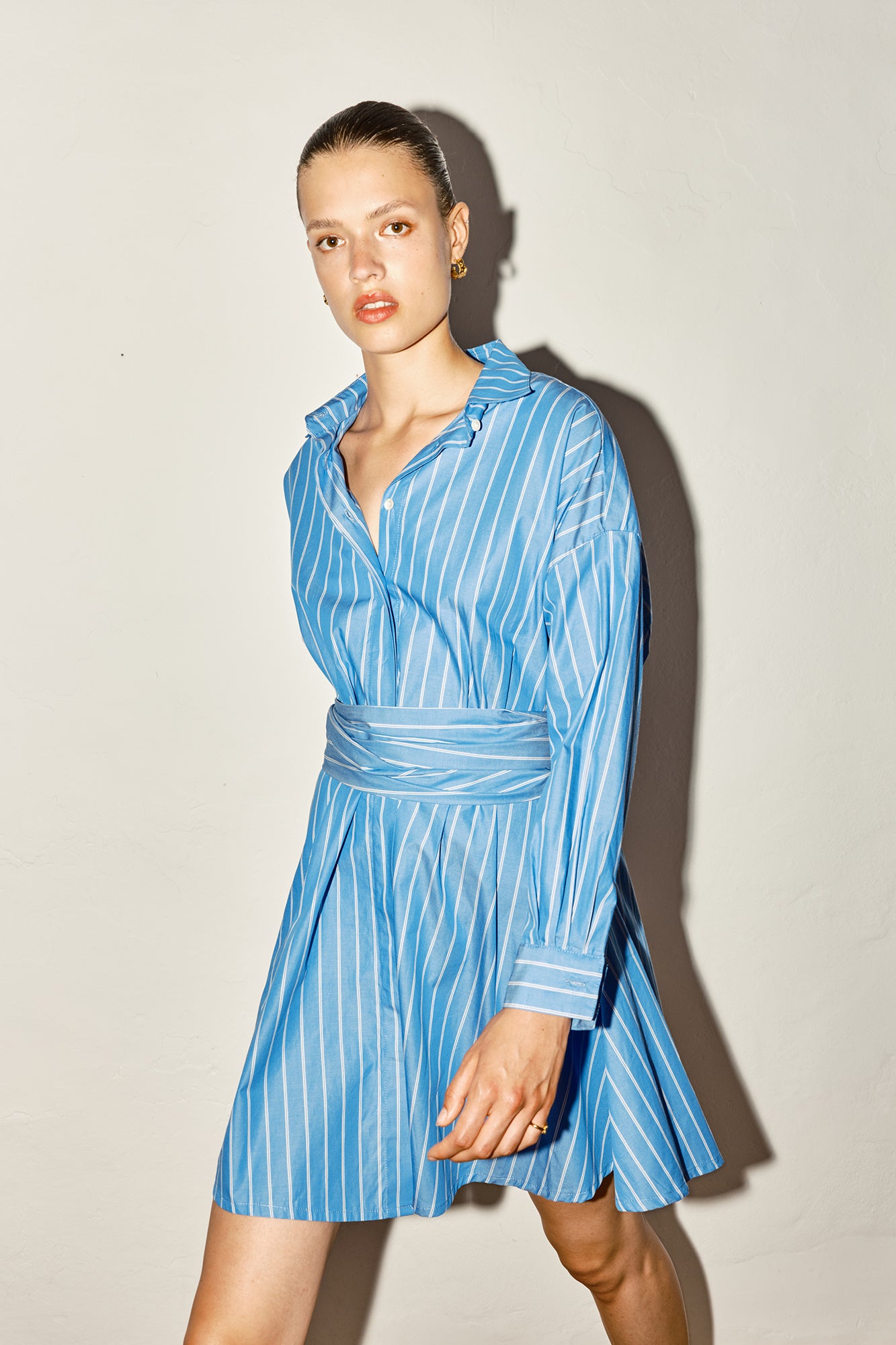 Egyptian Blue Striped Long Shirt Dress DATURA Egyptian Blue Striped Long Shirt Dress DATURA