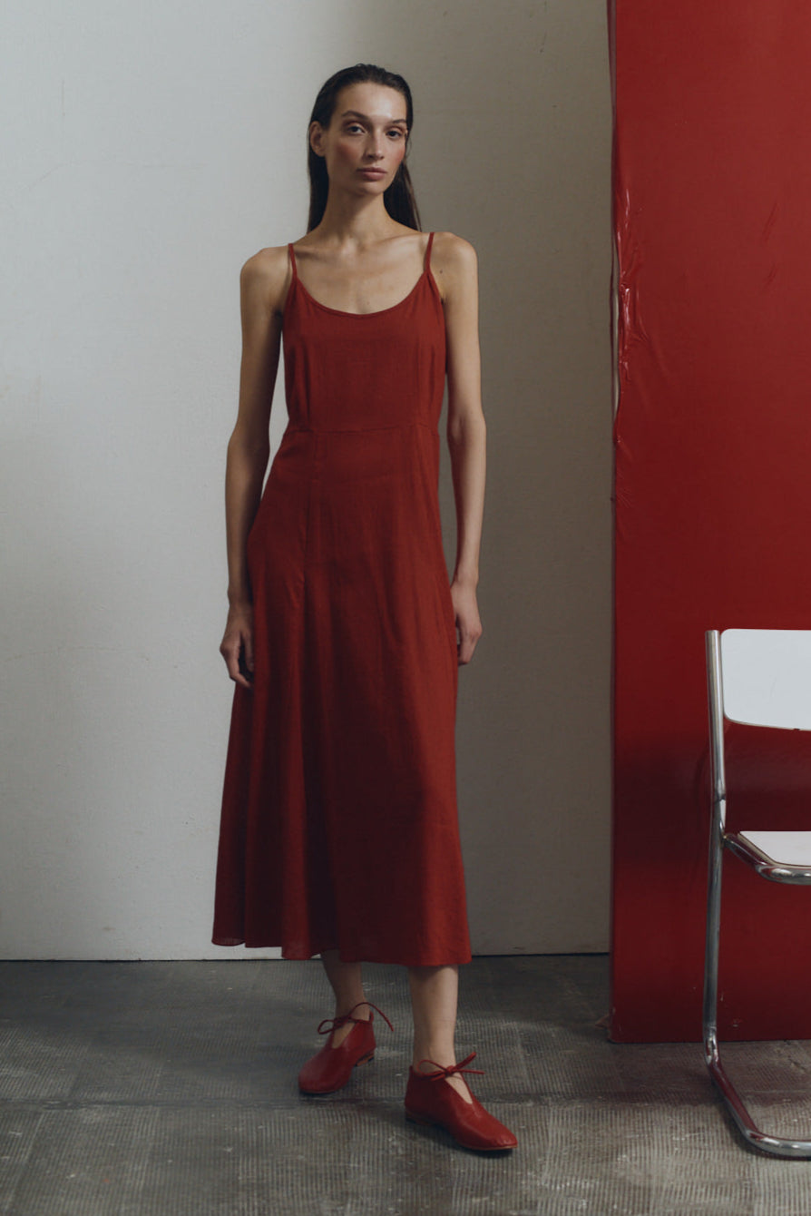 Clay Linen Godet Slip Dress