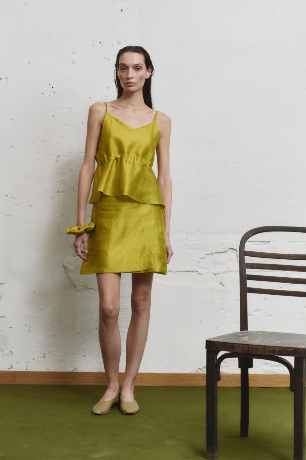Pistacho Dupion Wrap Mini Skirt