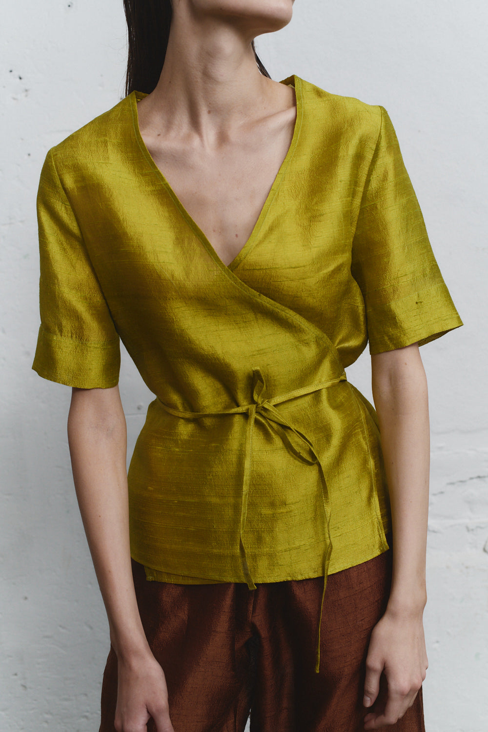 Pistacho Dupion Wrap Top