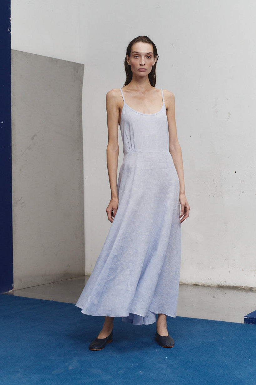 Cloud Linen Godet Slip Dress