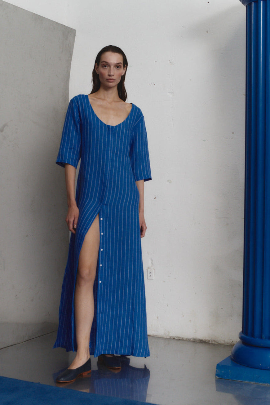 Lapis Striped Linen Payesa Dress