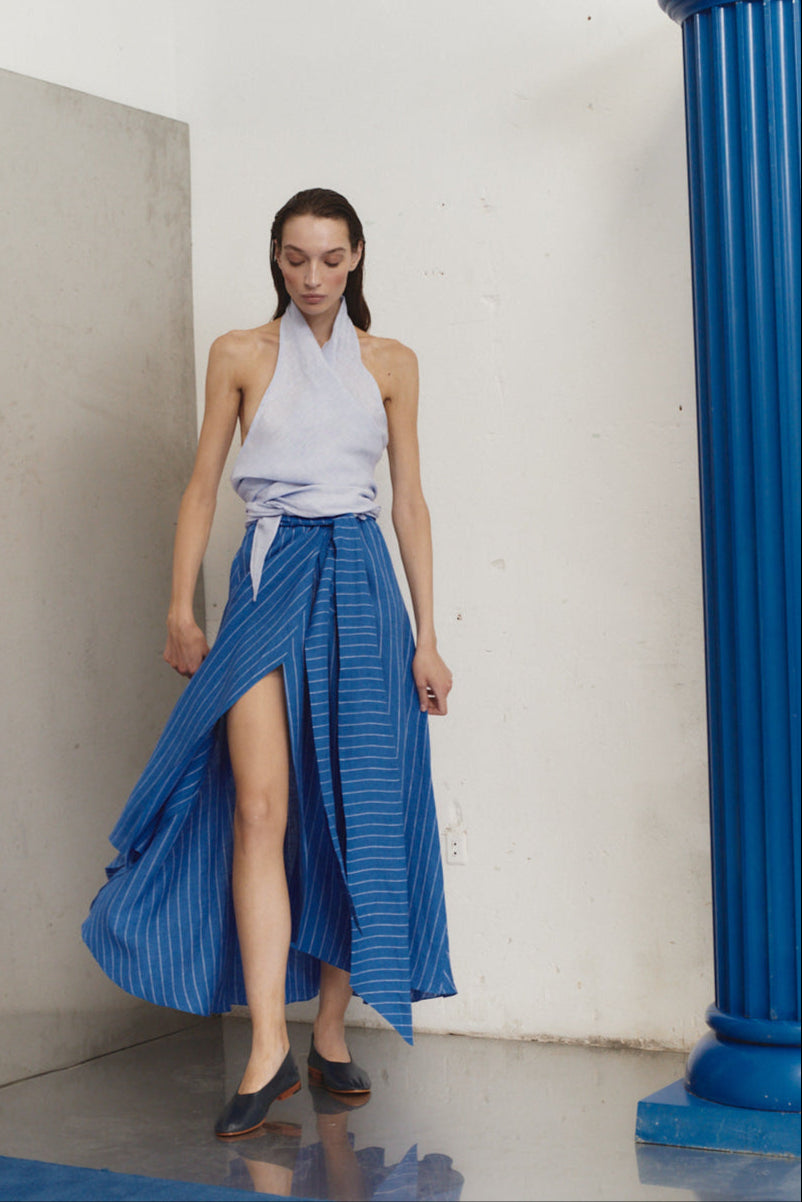 Lapis Striped Linen Alma Skirt