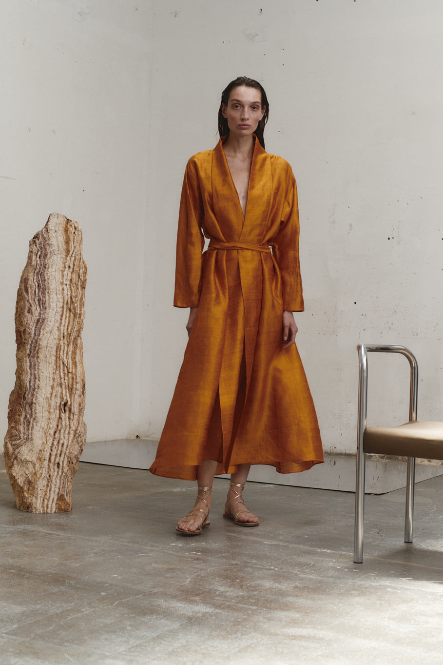Amber Butter Dupion Kimono Dress