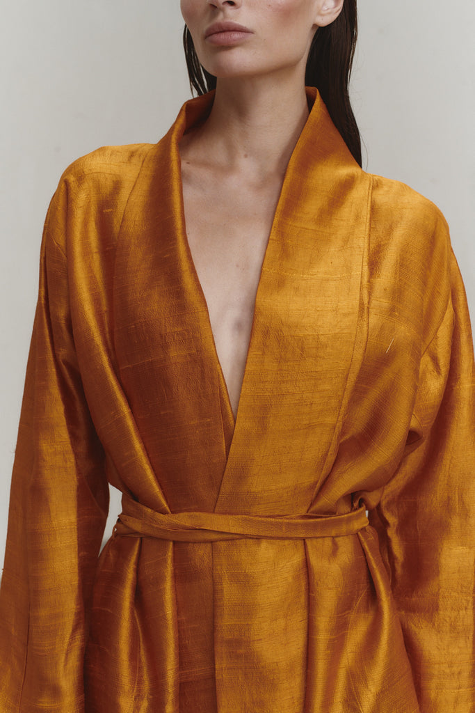 Amber Butter Dupion Kimono Dress –