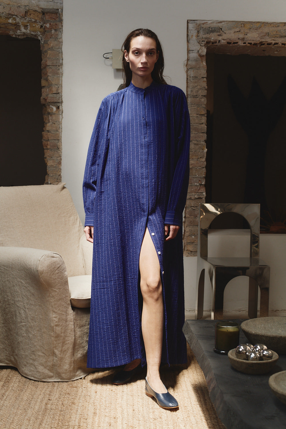Indigo Pinstripe Babel Dress