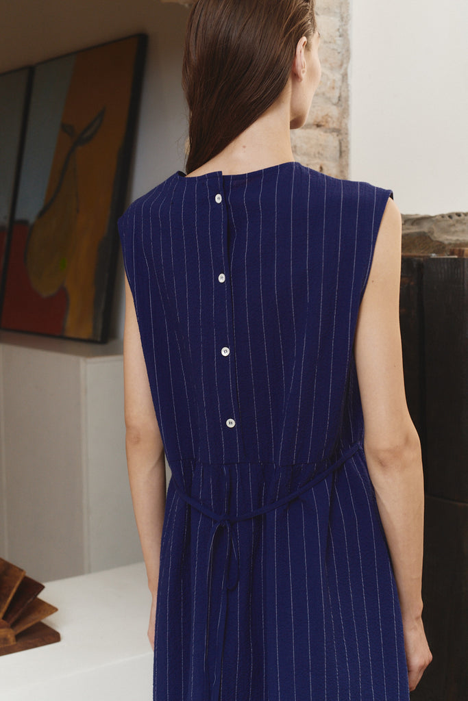 Indigo Pinstripe Echo Dress –