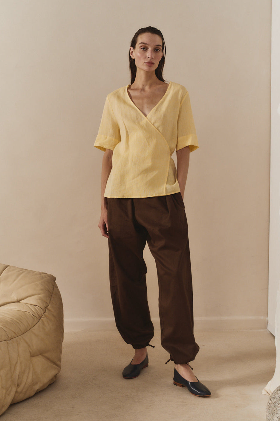Beurre Linen Wrap Top