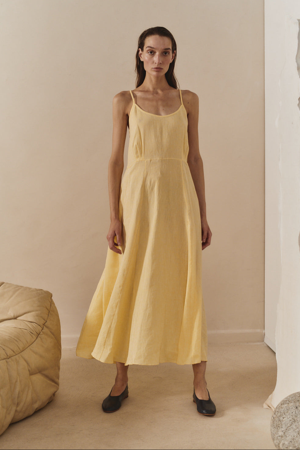 Beurre Linen Godet Slip Dress