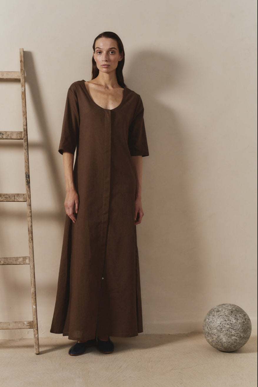 Chocolate Linen Payesa Dress