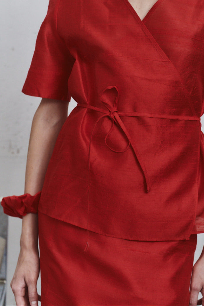 Carmine Dupion Scrunchie