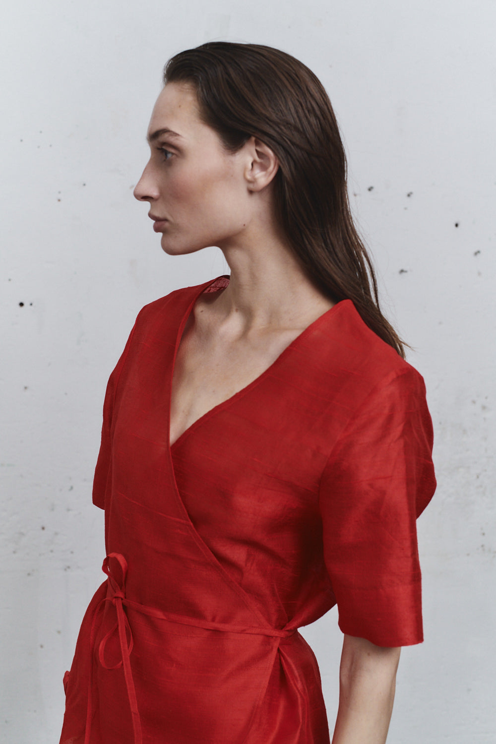 Carmine Dupion Wrap Top