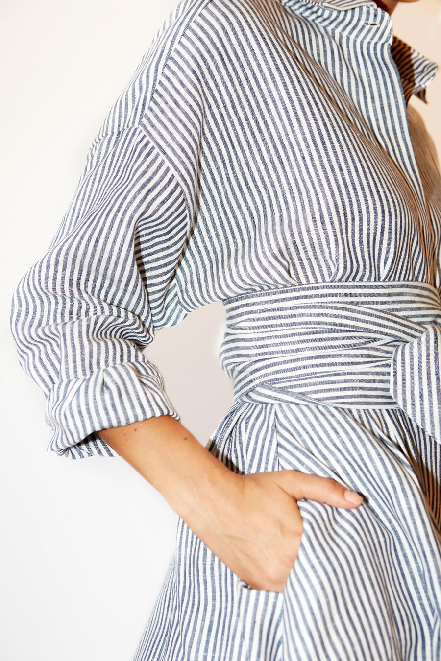 Striped Linen Short Shirt Dress