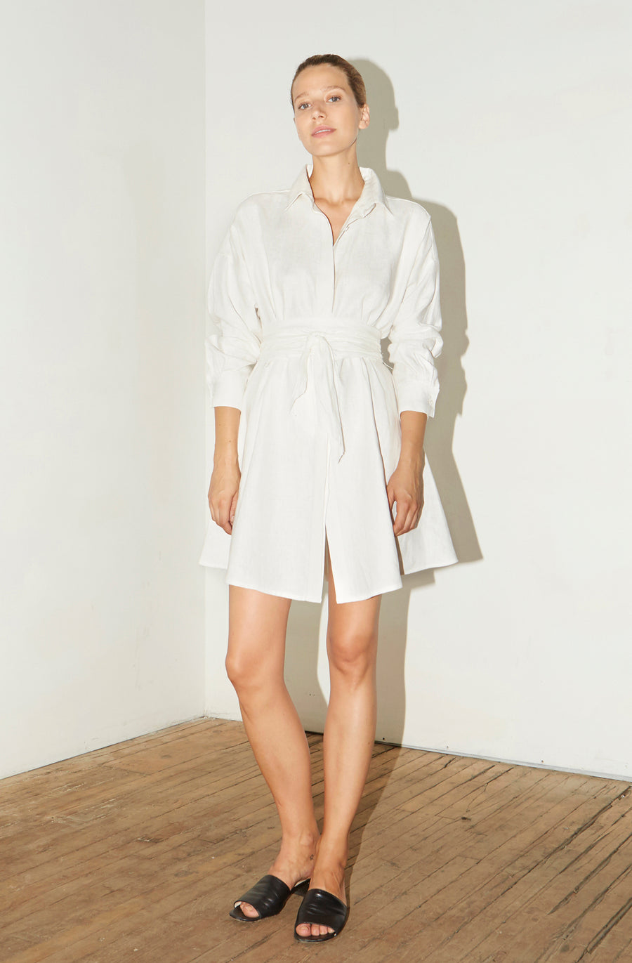 White Linen Short Shirt Dress