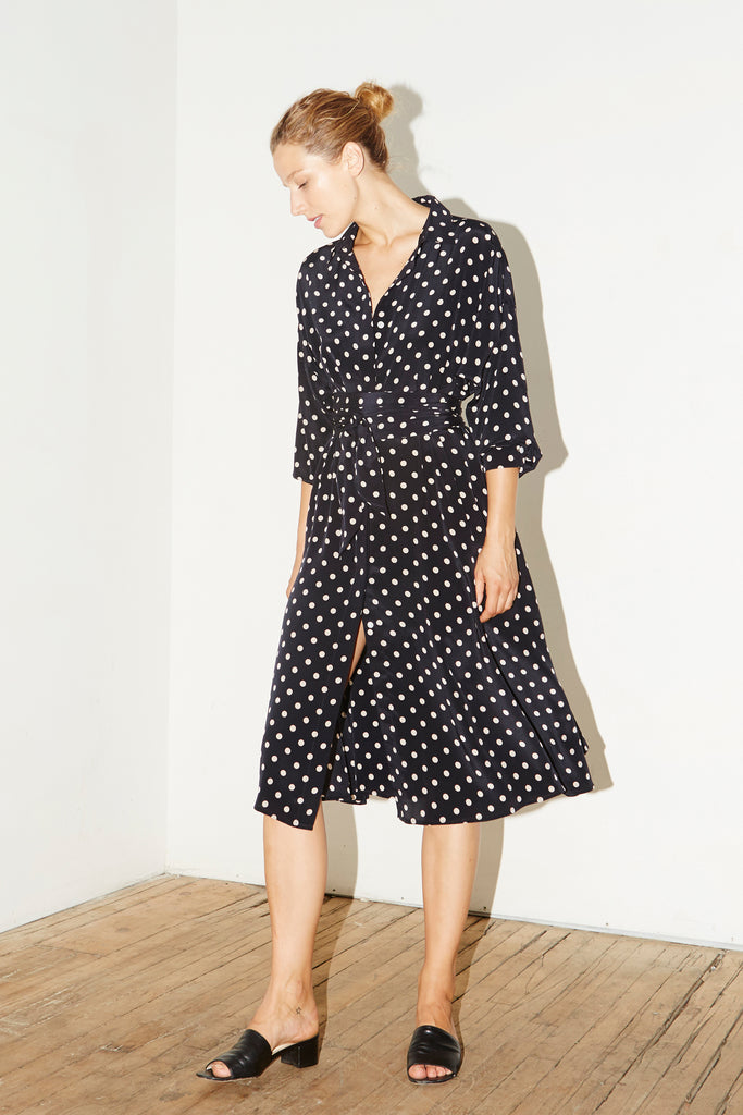 Polka Silk Long Shirt Dress –