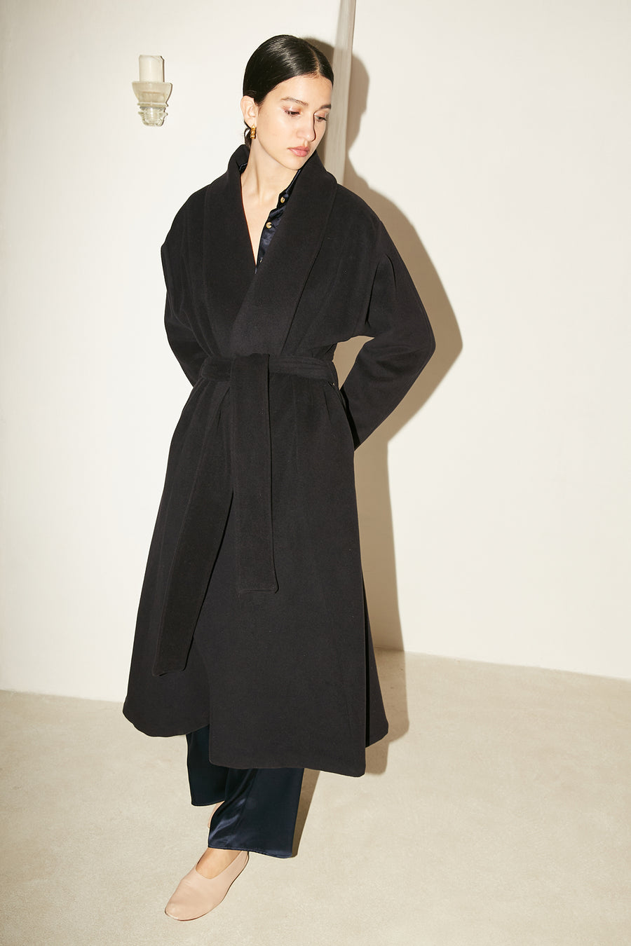 Deep Blue Cashmere Wool Trench Coat