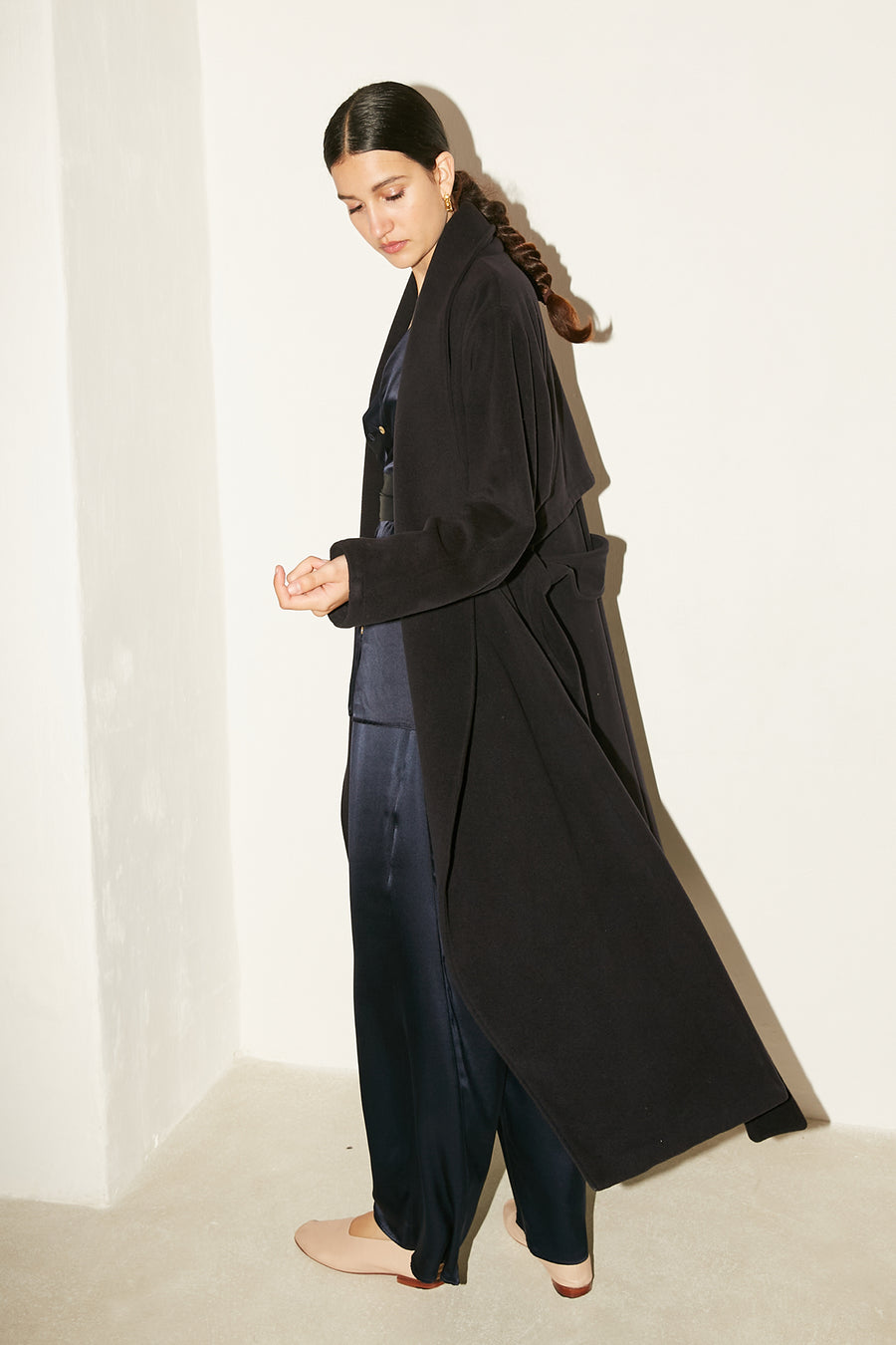 Deep Blue Cashmere Wool Trench Coat