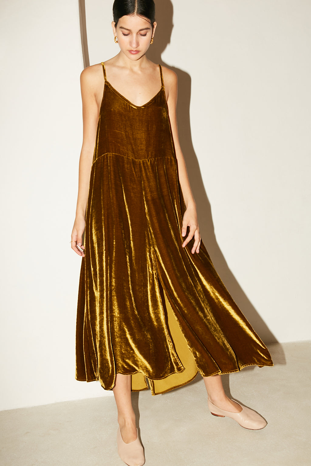 Oro Silk Velvet Slip Dress