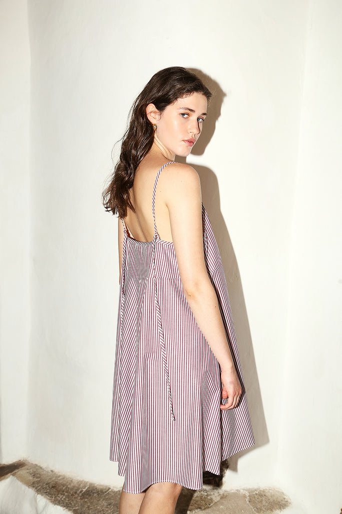 Burgundy Striped Mini Slip Dress –