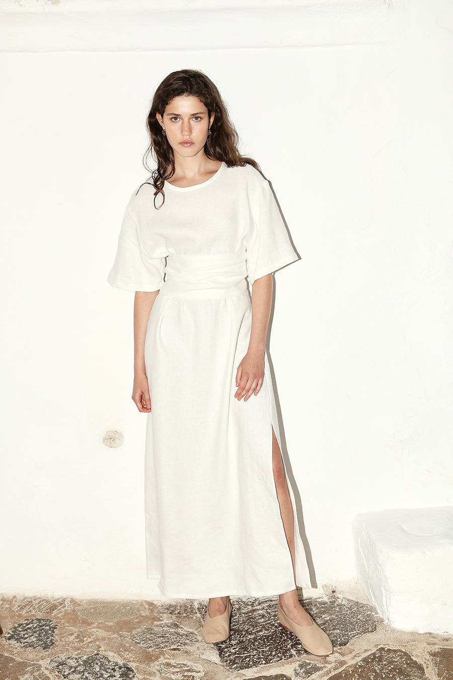 White Heavy Linen Astra Dress