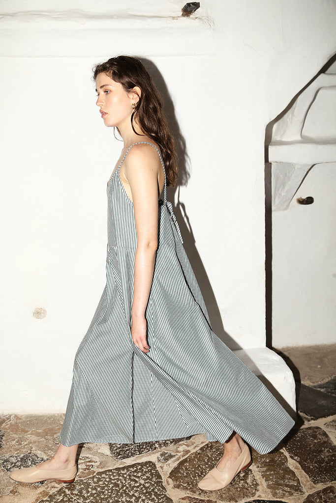 Olive Striped Slip Dress –