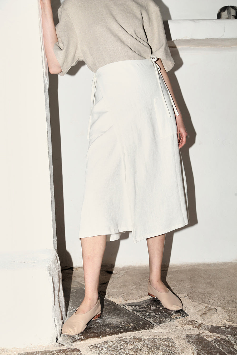 White Heavy Linen Wrap Skirt